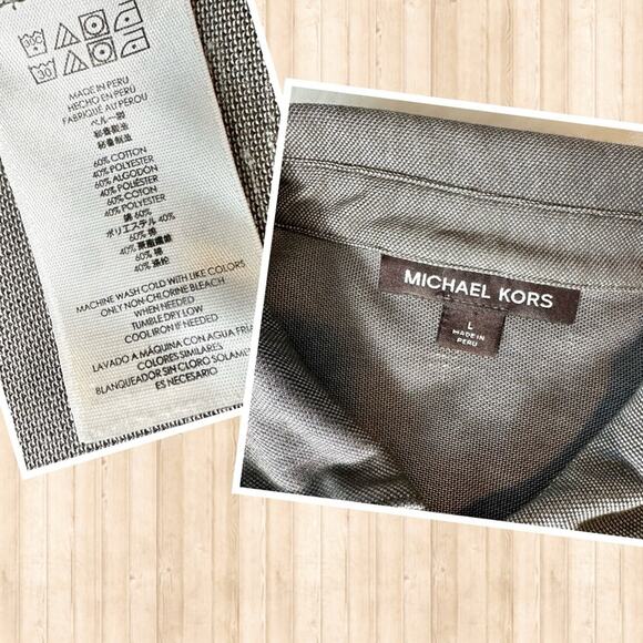 Men’s Michael Kors | Gray Polo Shirt Large | Short Sleeve Double Chest Pockets - Picture 5 of 7